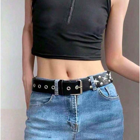 Grunge Style Studs & Stars Black Belt - Picture 1 of 8